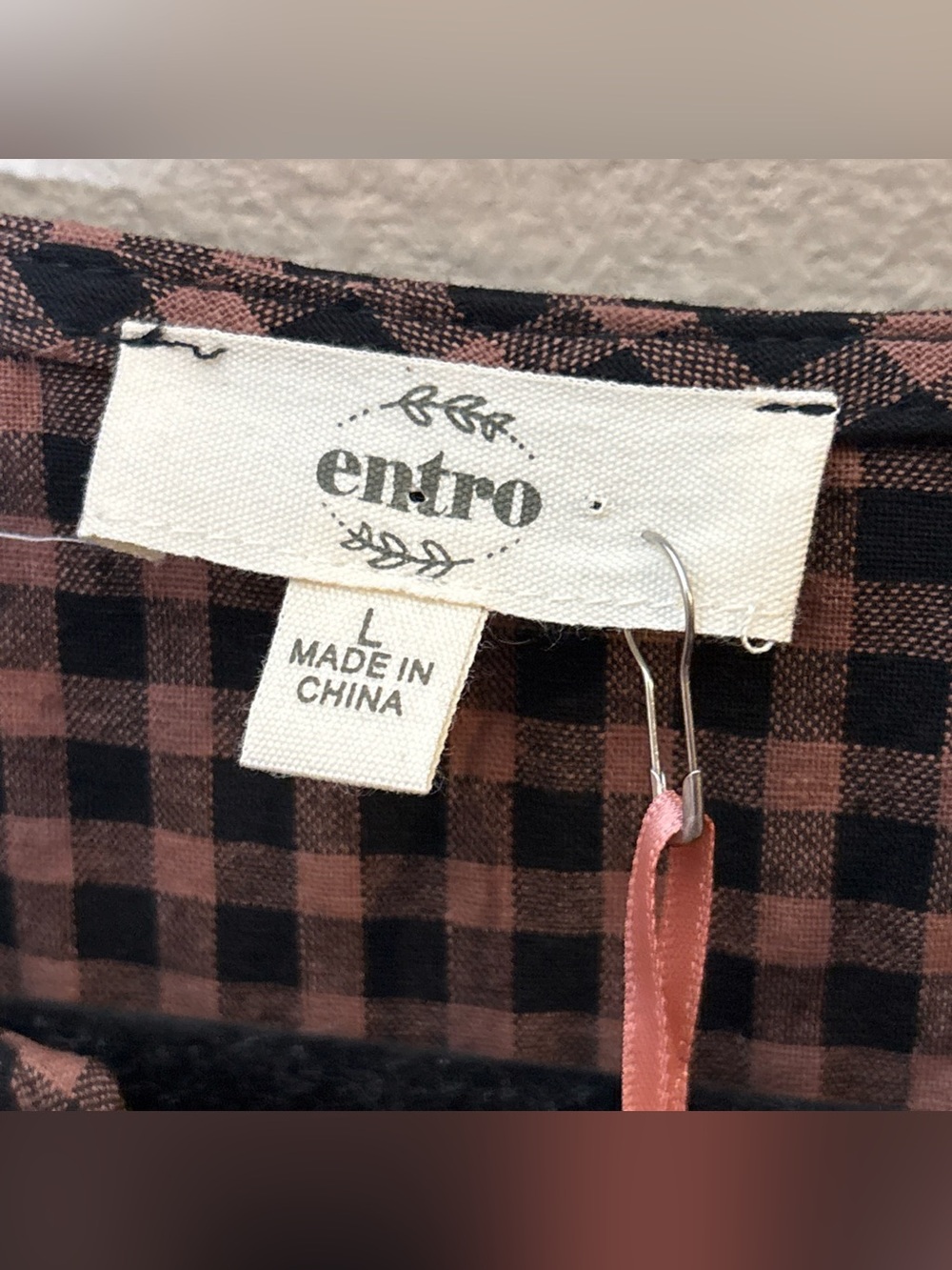 Entro Brown Black Gingham Ruffle Dress Cottagecore Sz Large NEW - Picture 2 of 6